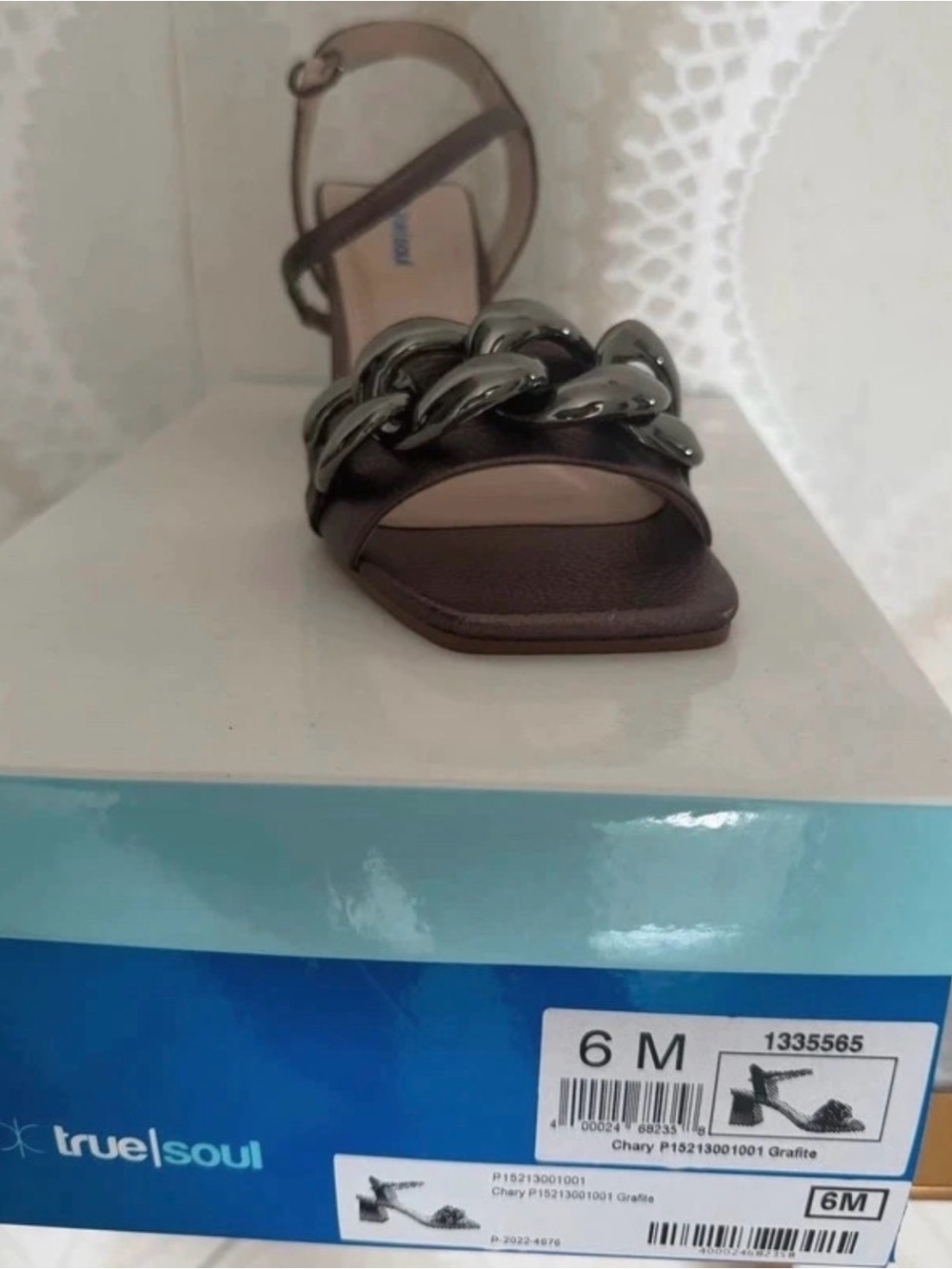 Silver Chain-Accent Block Heel Sandals - Picture 2 of 3